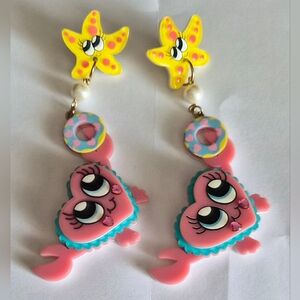 Irregular Choice Yellow Pink Blue Playful Heart-Crab Drop Earrings